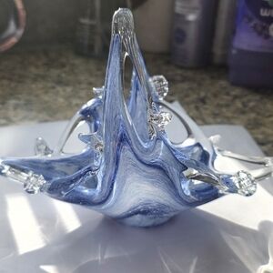 Murano Blue and White Swirl Glass Vase